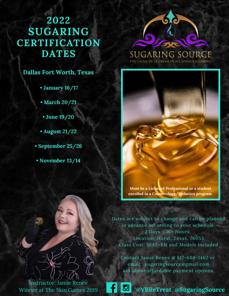 Sugaring class dates for 2022